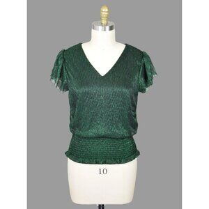 JOIE METALLIC GREEN V-NECK SHORT SLEEVE TOP